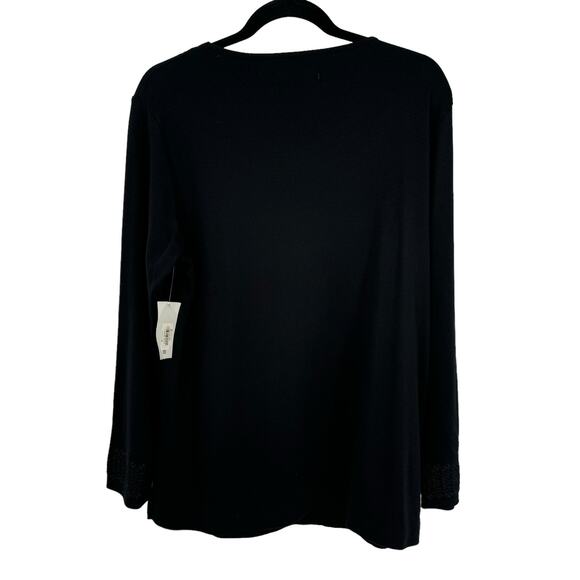 I Magnin 2 Piece Set M Black Long Sleeve Top Elastic Waist Pants Embroidered - Picture 5 of 15
